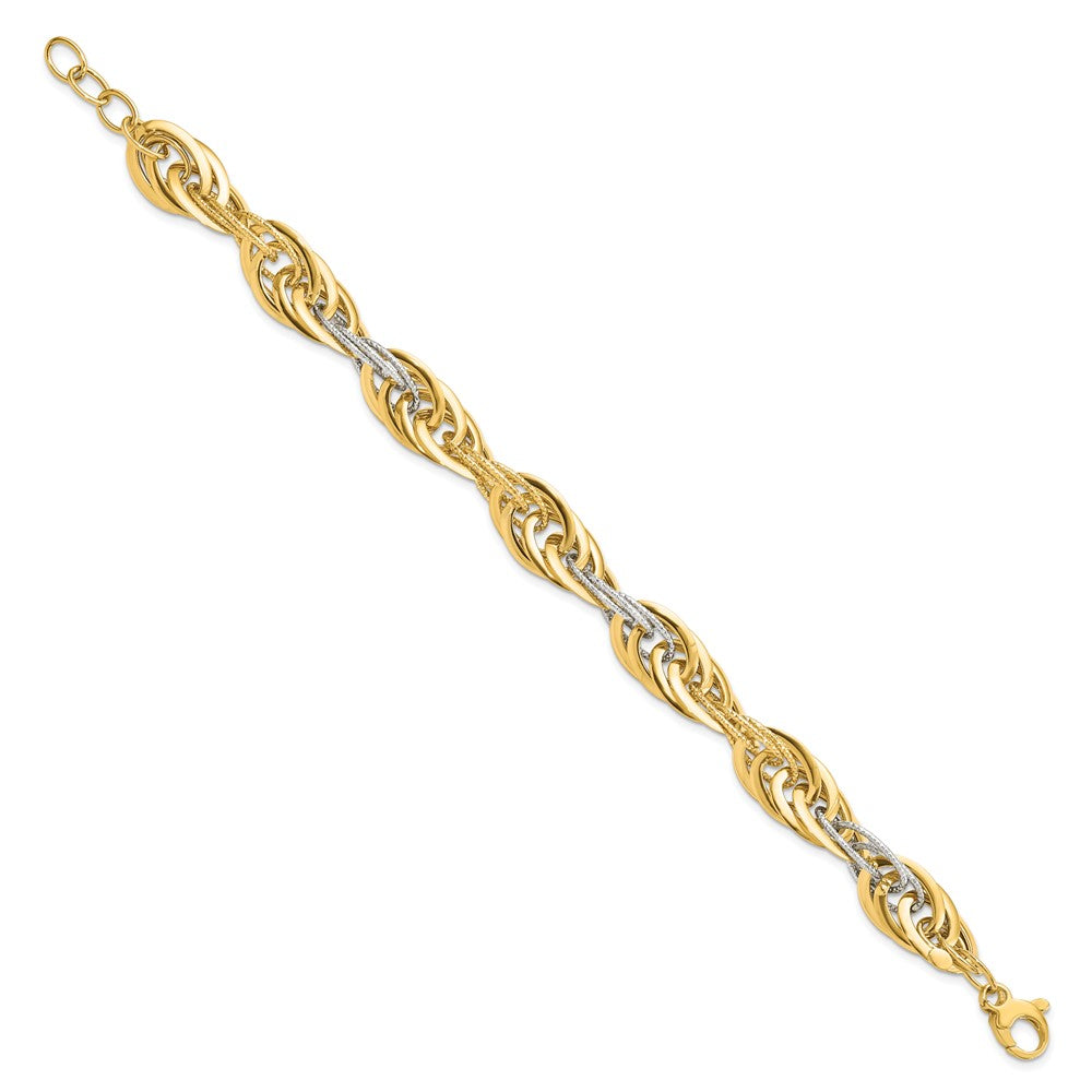 8 Zoll 14K Bicolor Poliert Diamantiert Fantasieglieder Armband