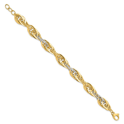 8 Zoll 14K Bicolor Poliert Diamantiert Fantasieglieder Armband