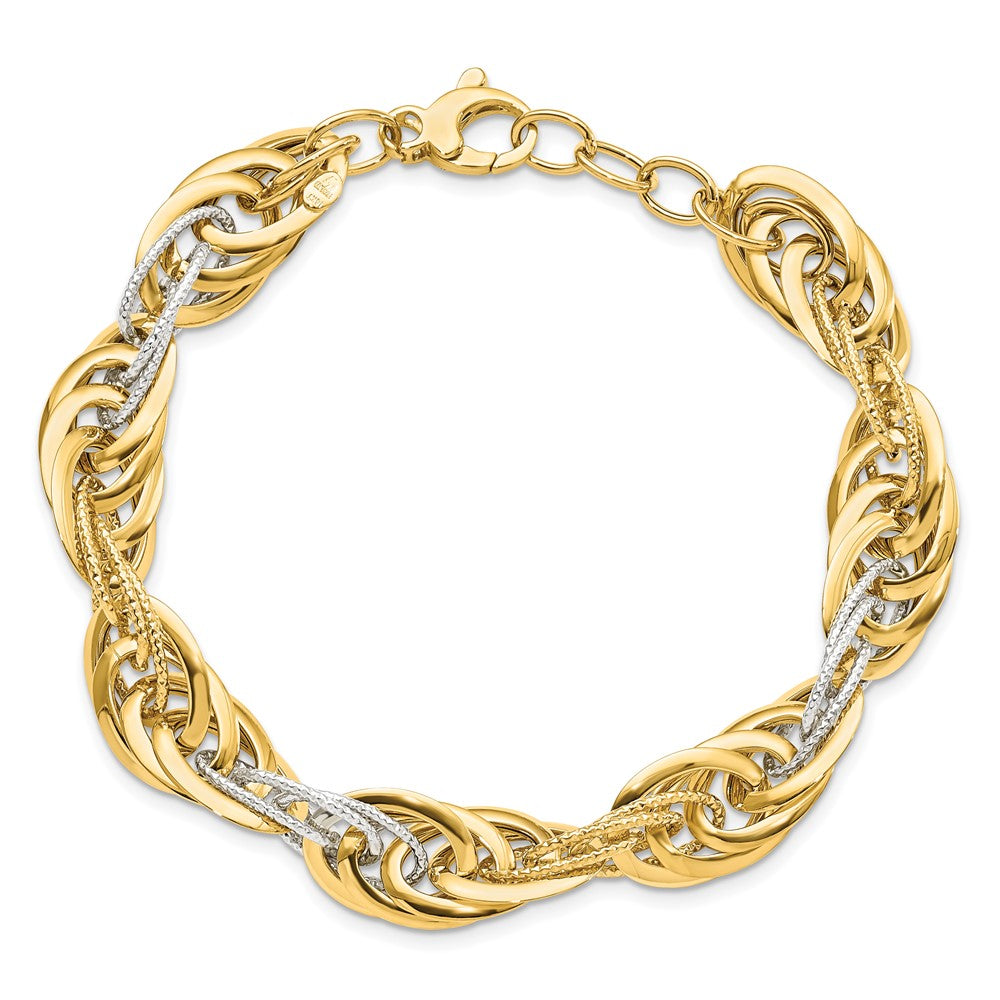 8 Zoll 14K Bicolor Poliert Diamantiert Fantasieglieder Armband