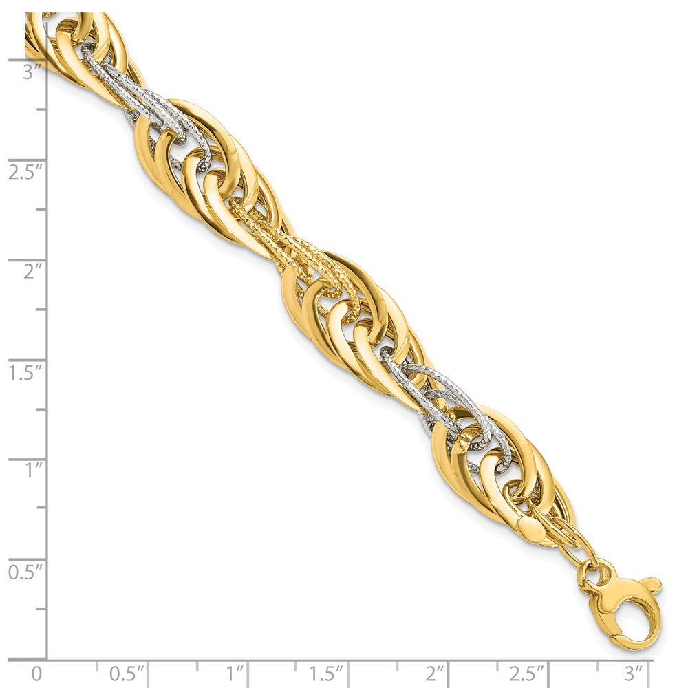 8 Zoll 14K Bicolor Poliert Diamantiert Fantasieglieder Armband