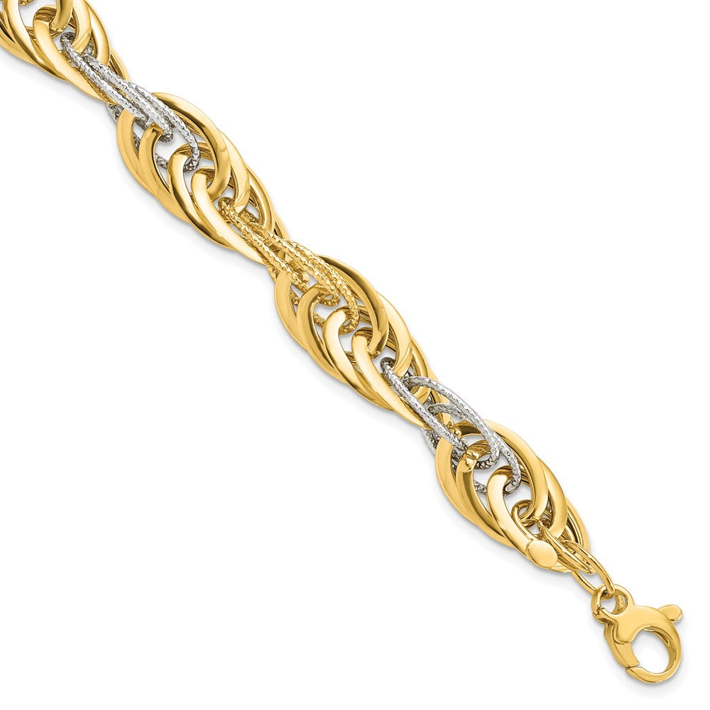 8 Zoll 14K Bicolor Poliert Diamantiert Fantasieglieder Armband