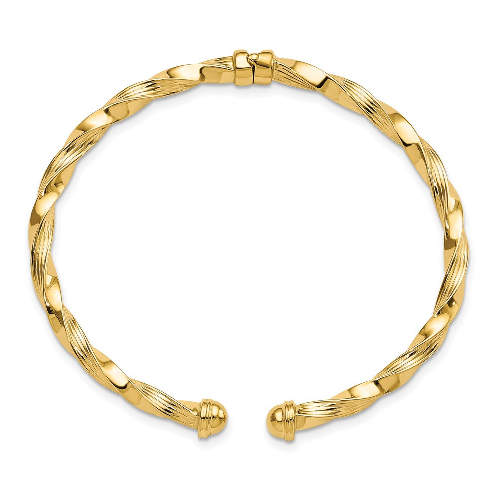 14K Gelbgold Poliert Strukturiert Hinge Manschette Armreif