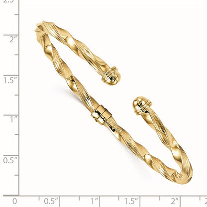 14K Gelbgold Poliert Strukturiert Hinge Manschette Armreif
