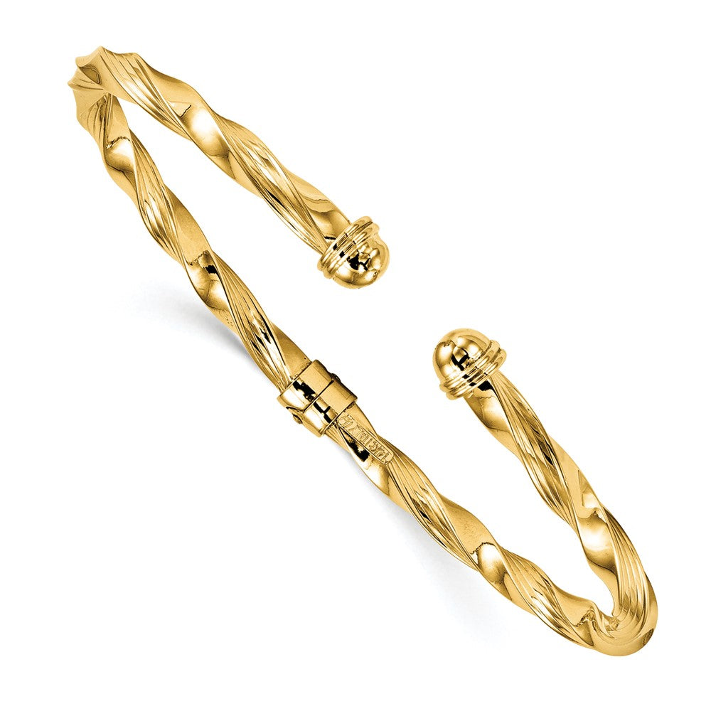14K Gelbgold Poliert Strukturiert Hinge Manschette Armreif
