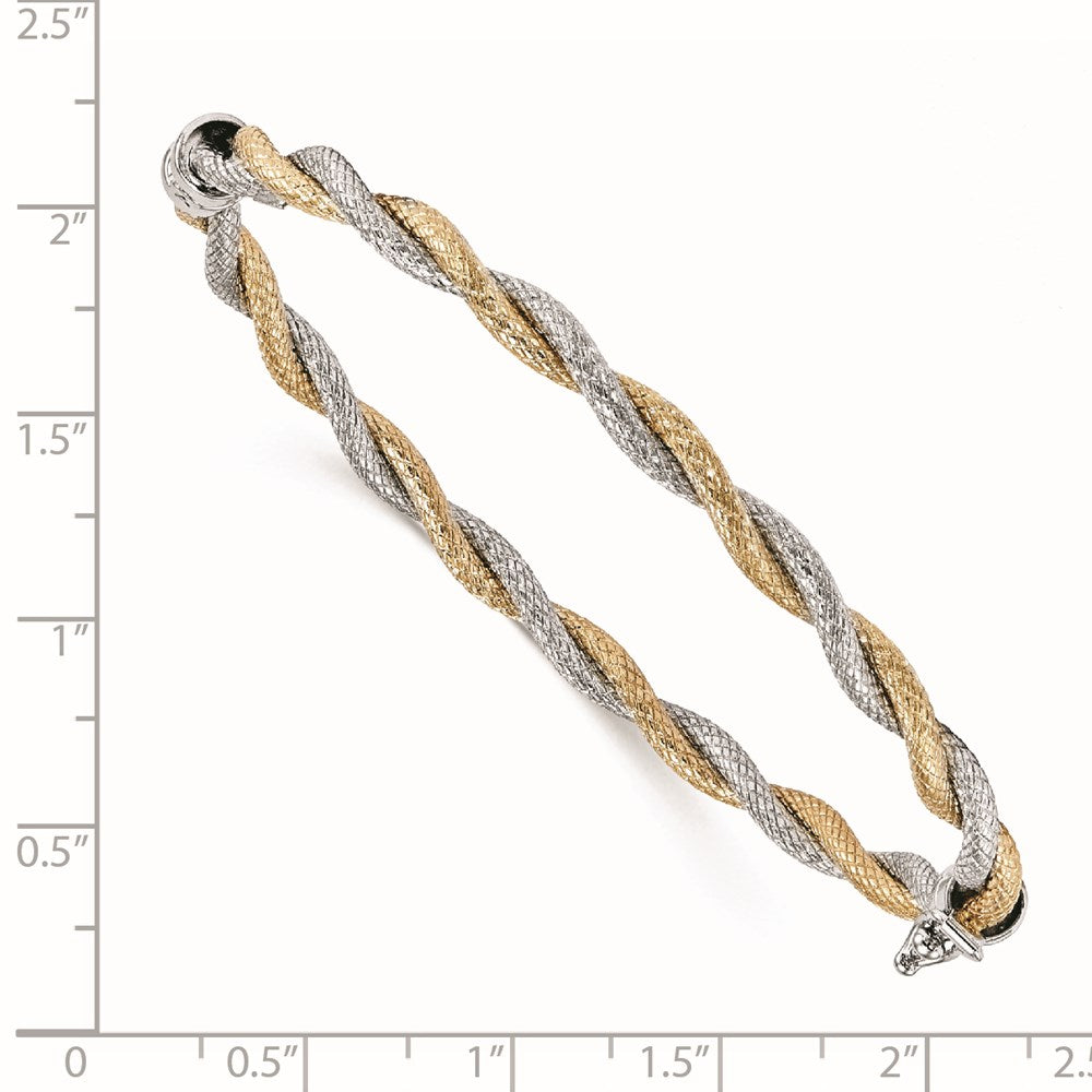 14K Gelb & Rhodium mit Weiß Strukturiert Klappbar Armreif