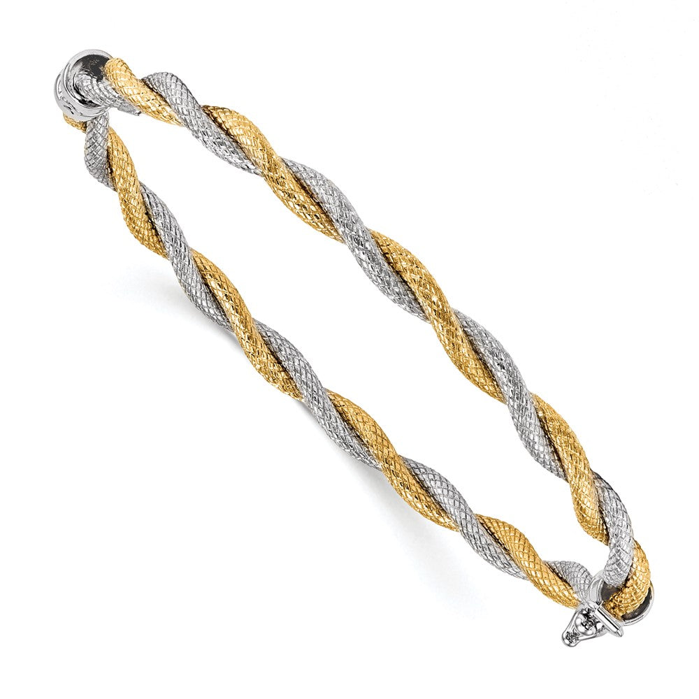 14K Gelb & Rhodium mit Weiß Strukturiert Klappbar Armreif