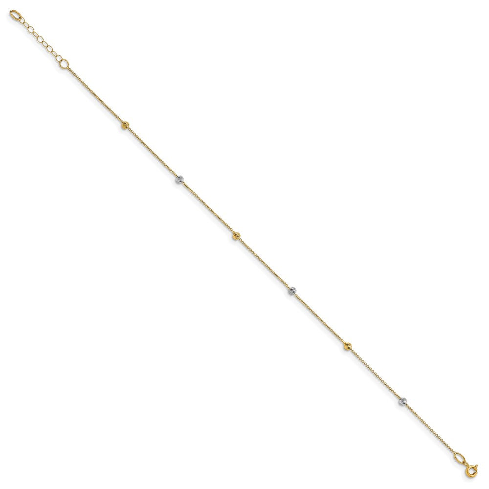 14K Bicolor Poliert Diamantiert mit 1 Zoll Verlängerung. Fußkettchen
