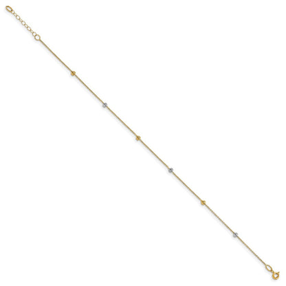 14K Bicolor Poliert Diamantiert mit 1 Zoll Verlängerung. Fußkettchen