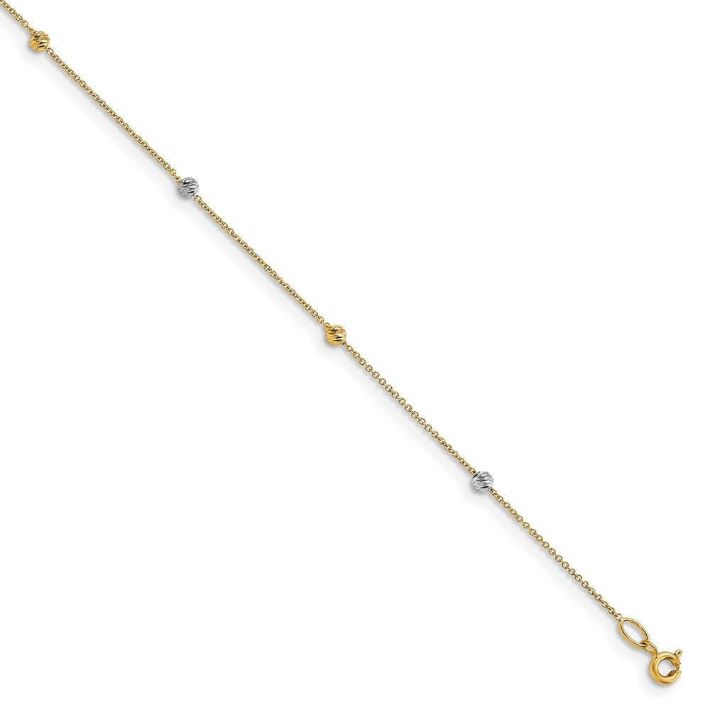 14K Bicolor Poliert Diamantiert mit 1 Zoll Verlängerung. Fußkettchen