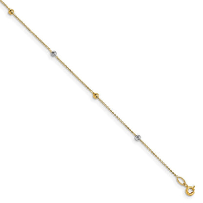14K Bicolor Poliert Diamantiert mit 1 Zoll Verlängerung. Fußkettchen