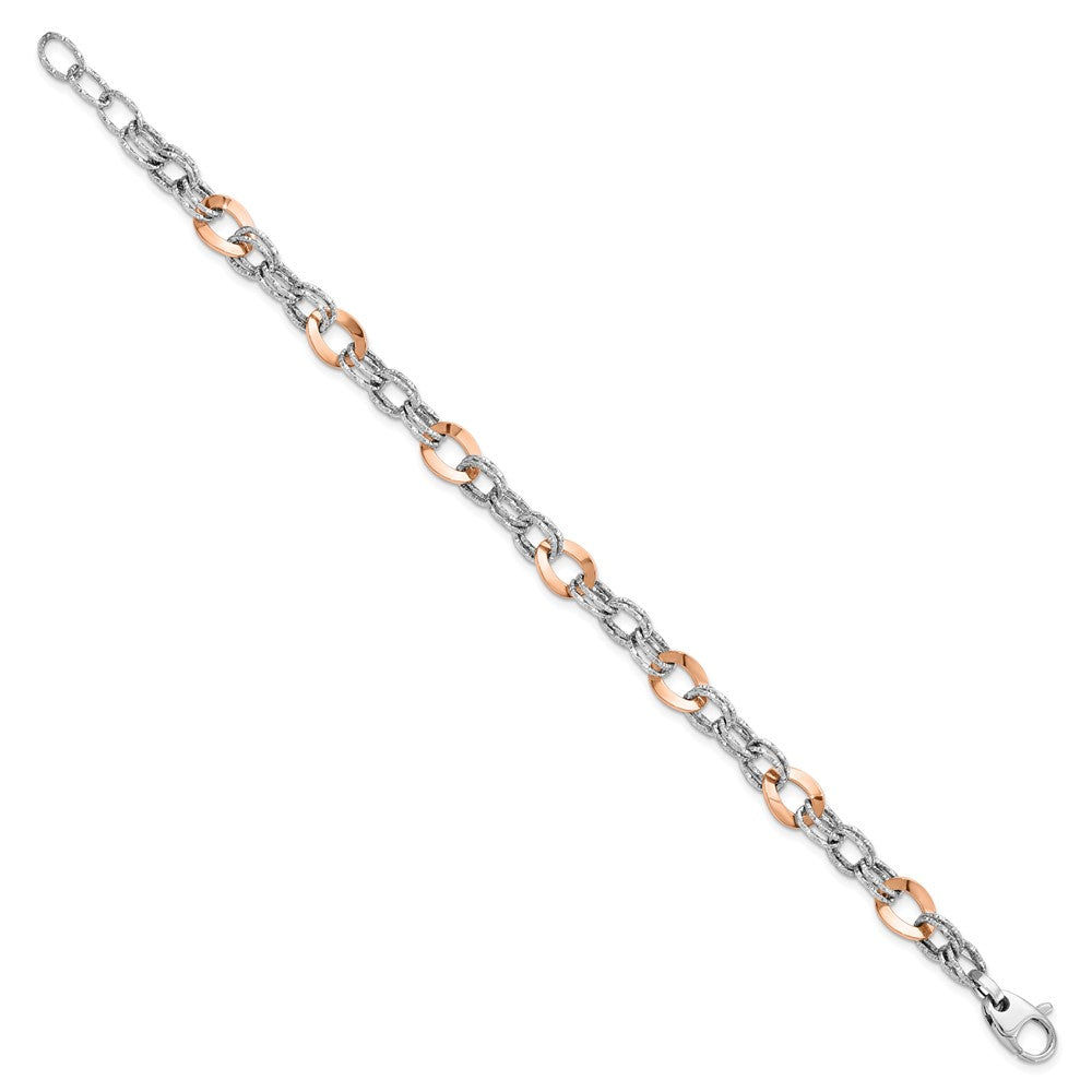 8 Zoll 14K Rose und Weißgold Poliert Diamantiert Fantasieglieder Armband