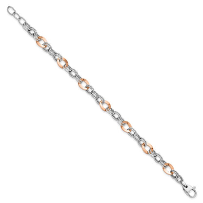 8 Zoll 14K Rose und Weißgold Poliert Diamantiert Fantasieglieder Armband