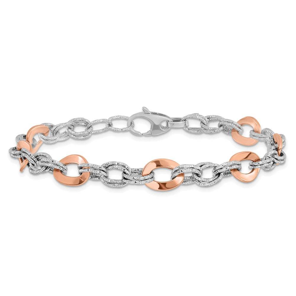 8 Zoll 14K Rose und Weißgold Poliert Diamantiert Fantasieglieder Armband