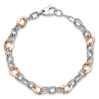 8 Zoll 14K Rose und Weißgold Poliert Diamantiert Fantasieglieder Armband