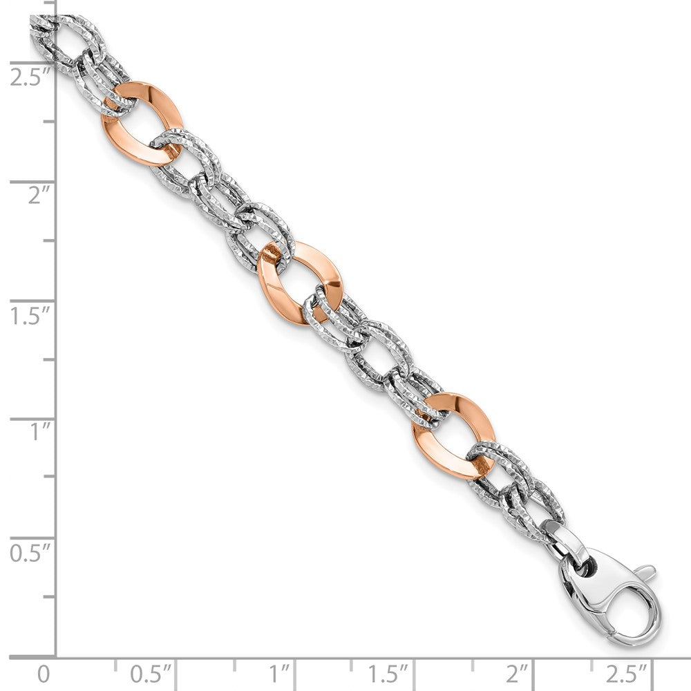 8 Zoll 14K Rose und Weißgold Poliert Diamantiert Fantasieglieder Armband