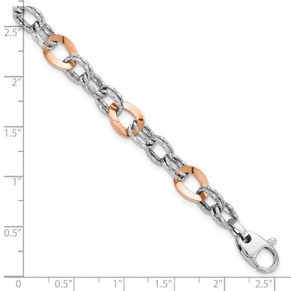 8 Zoll 14K Rose und Weißgold Poliert Diamantiert Fantasieglieder Armband