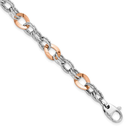 8 Zoll 14K Rose und Weißgold Poliert Diamantiert Fantasieglieder Armband