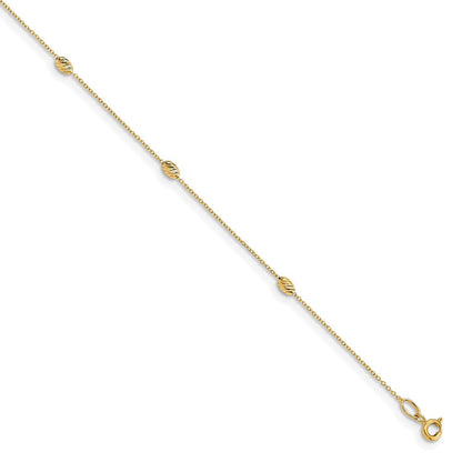 14K Gelbgold Poliert und Diamantiert mit 1 Zoll Verlängerung. Fußkettchen