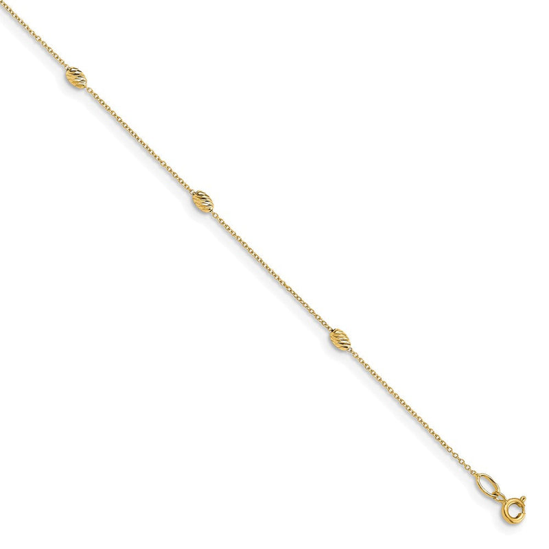 14K Gelbgold Poliert und Diamantiert mit 1 Zoll Verlängerung. Fußkettchen