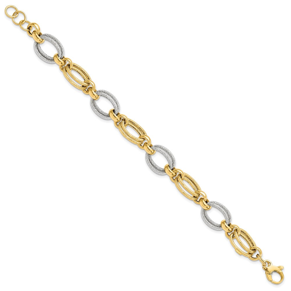 8 Zoll 14K Bicolor Poliert und Strukturiert Fantasieglieder Armband