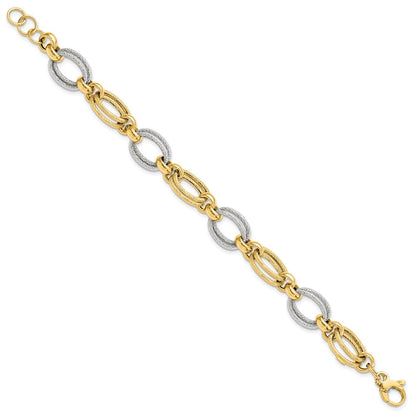 8 Zoll 14K Bicolor Poliert und Strukturiert Fantasieglieder Armband