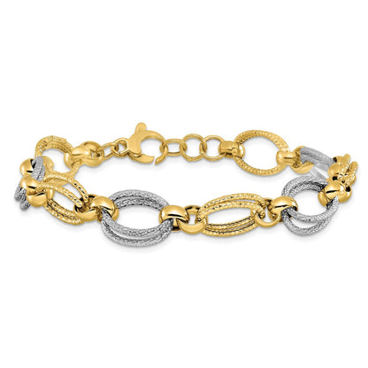 8 Zoll 14K Bicolor Poliert und Strukturiert Fantasieglieder Armband