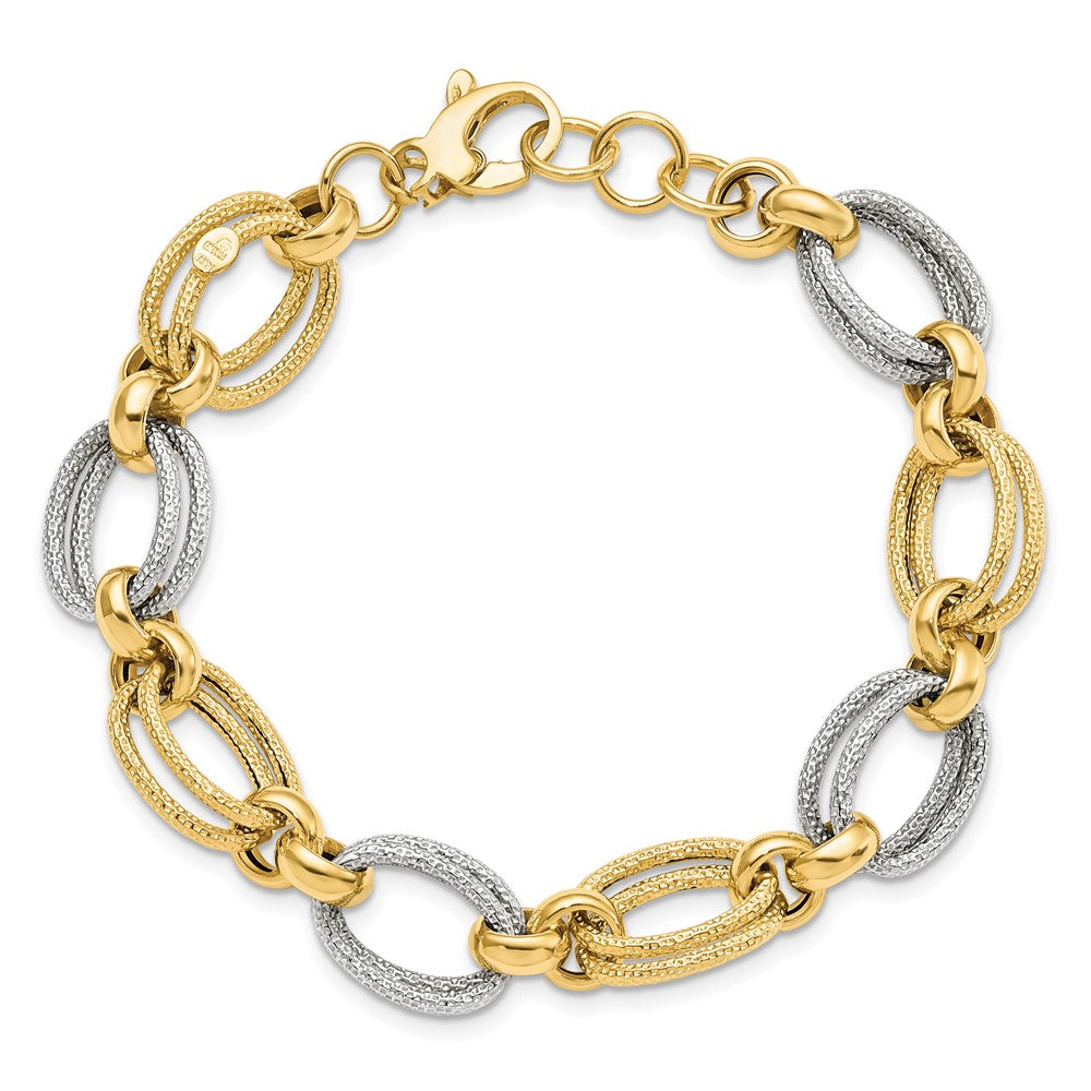 8 Zoll 14K Bicolor Poliert und Strukturiert Fantasieglieder Armband