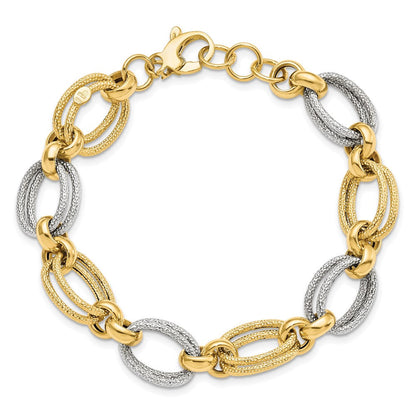 8 Zoll 14K Bicolor Poliert und Strukturiert Fantasieglieder Armband