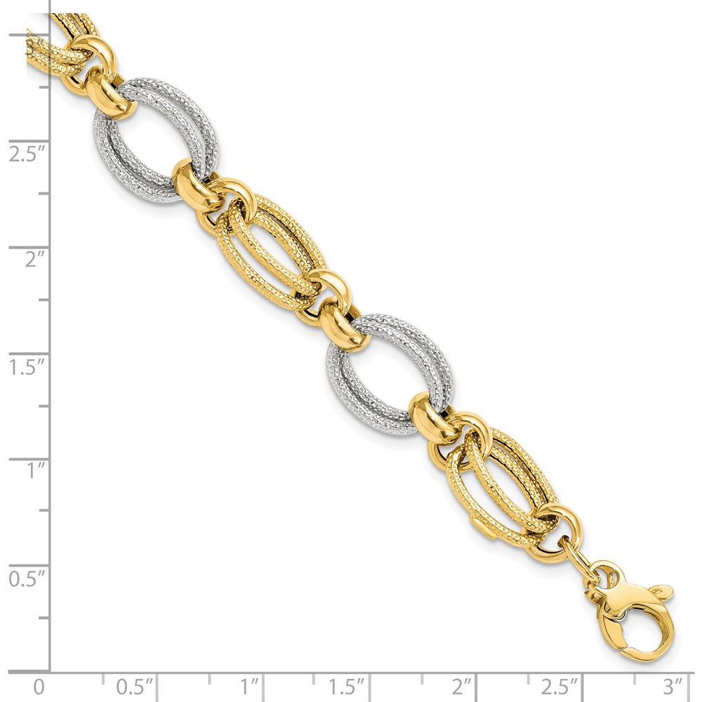 8 Zoll 14K Bicolor Poliert und Strukturiert Fantasieglieder Armband