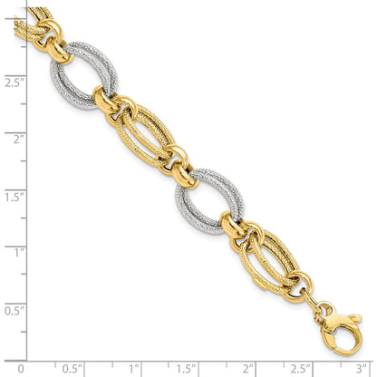 8 Zoll 14K Bicolor Poliert und Strukturiert Fantasieglieder Armband