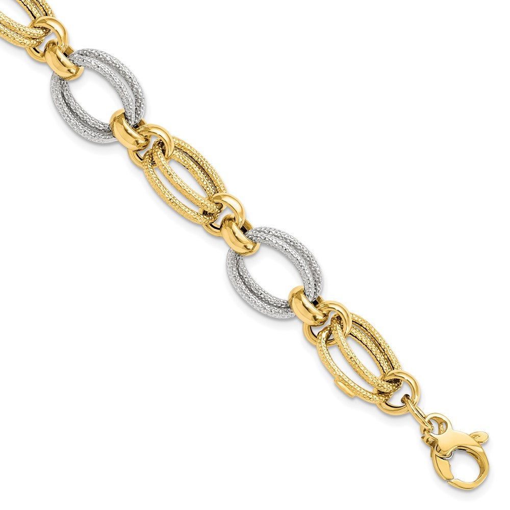 8 Zoll 14K Bicolor Poliert und Strukturiert Fantasieglieder Armband