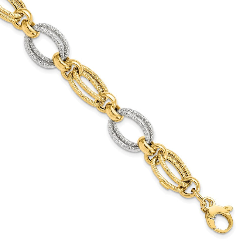 8 Zoll 14K Bicolor Poliert und Strukturiert Fantasieglieder Armband