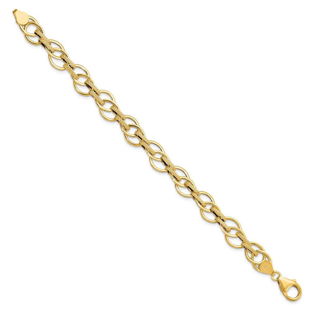 7.5 Zoll 14K Poliert und Strukturiert Fantasieglieder Armband