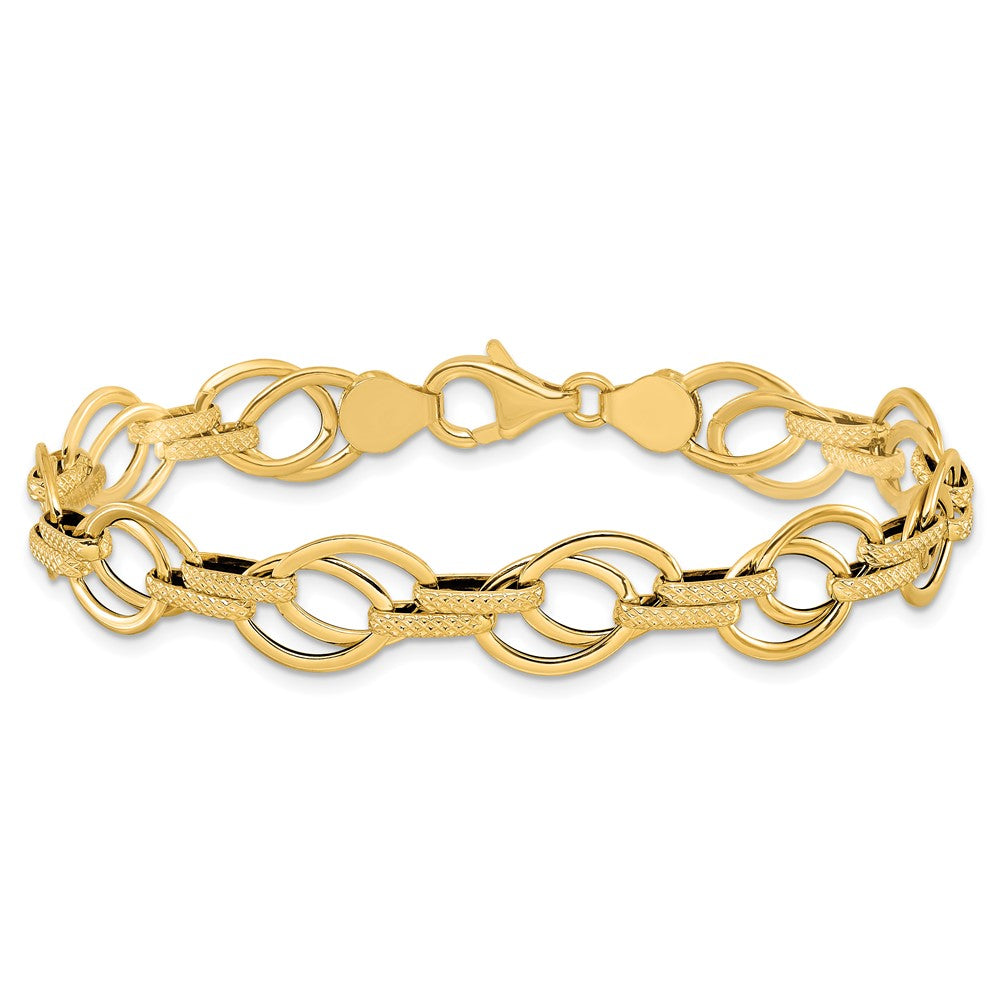 7.5 Zoll 14K Poliert und Strukturiert Fantasieglieder Armband