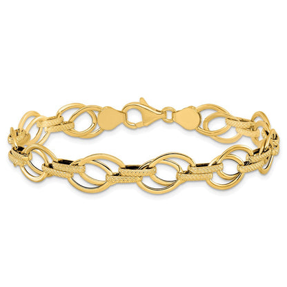 7.5 Zoll 14K Poliert und Strukturiert Fantasieglieder Armband