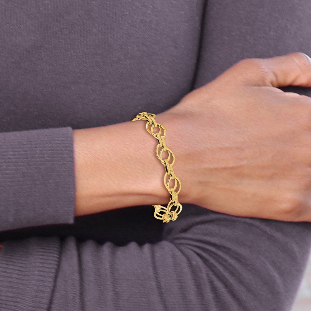 7.5 Zoll 14K Poliert und Strukturiert Fantasieglieder Armband