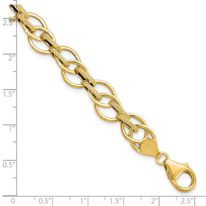 7.5 Zoll 14K Poliert und Strukturiert Fantasieglieder Armband