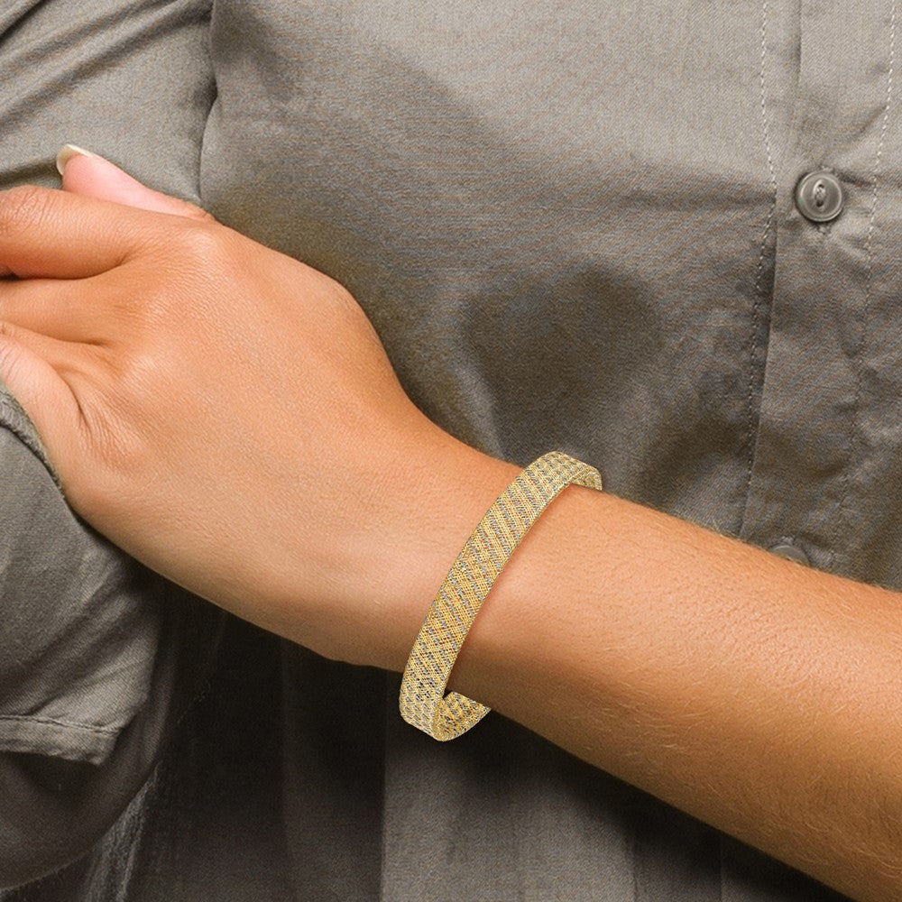 7.5 Zoll 14K mit Rhodium Poliert Netz Dehnbar Armband