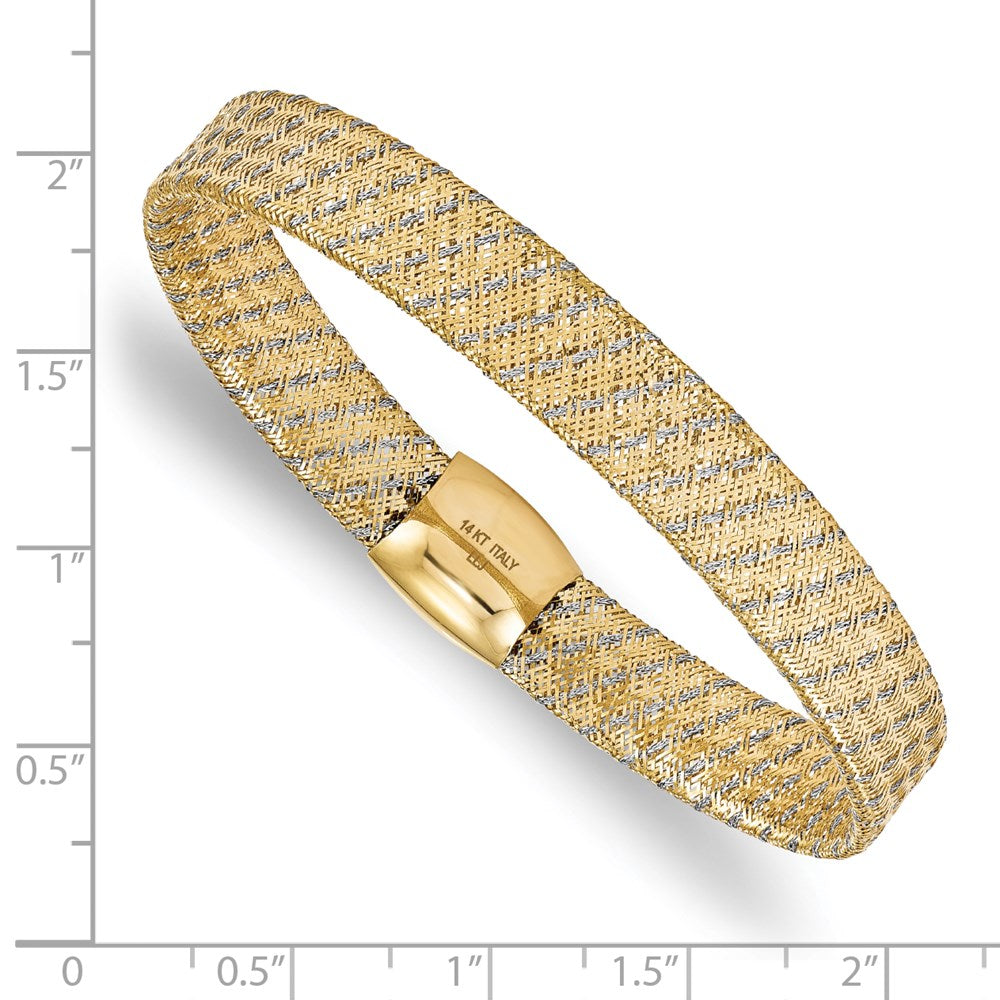 7.5 Zoll 14K mit Rhodium Poliert Netz Dehnbar Armband