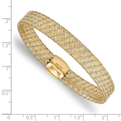 7.5 Zoll 14K mit Rhodium Poliert Netz Dehnbar Armband