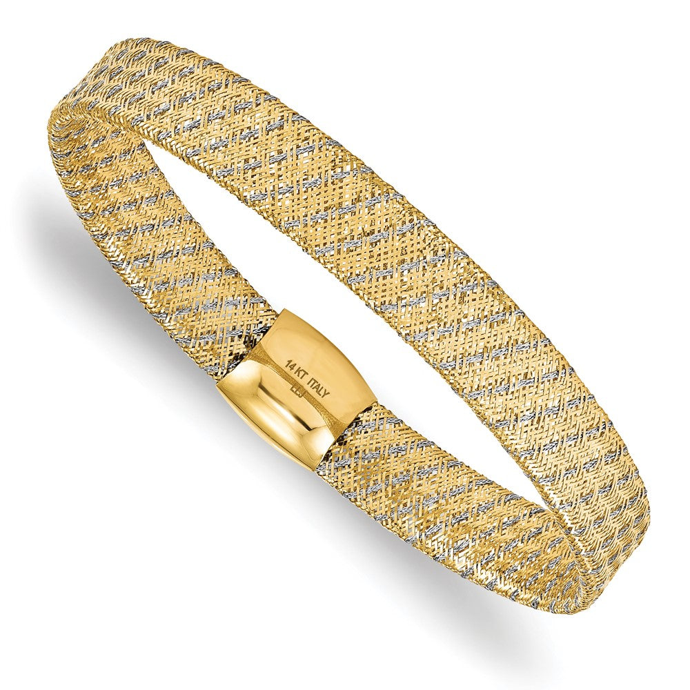 7.5 Zoll 14K mit Rhodium Poliert Netz Dehnbar Armband