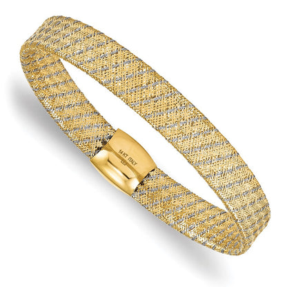 7.5 Zoll 14K mit Rhodium Poliert Netz Dehnbar Armband