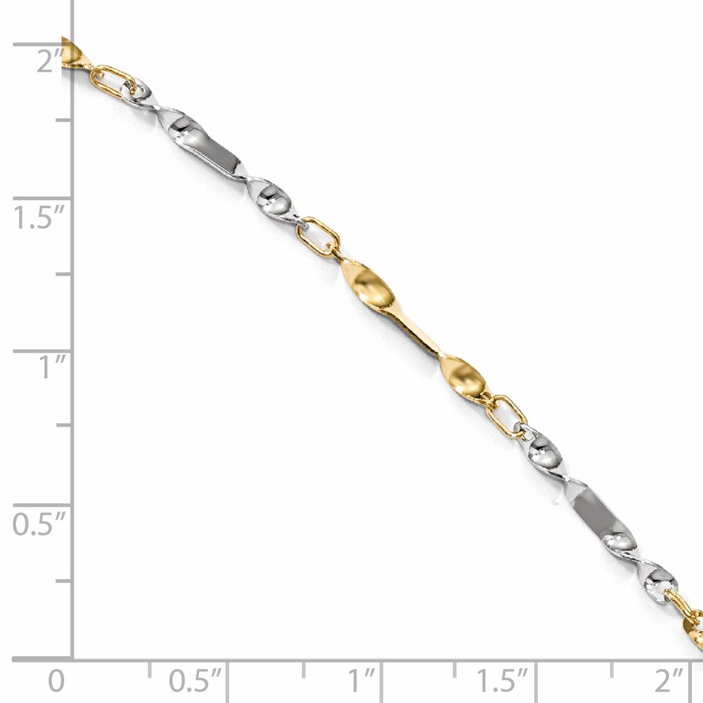 14K Bicolor Poliert Gedreht Glieder Kette Fußkettchen
