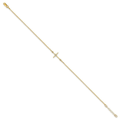 14K Gelbgold Poliert Zirkonia Kreuz Fußkettchen