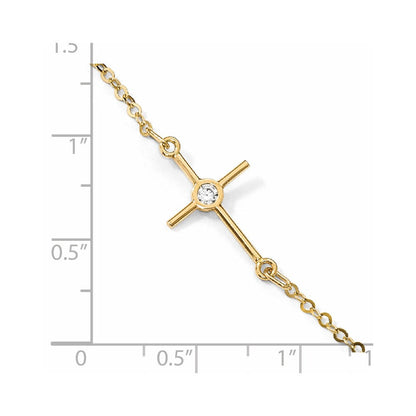 14K Gelbgold Poliert Zirkonia Kreuz Fußkettchen
