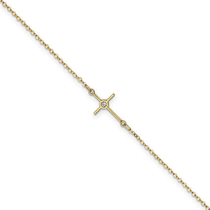 14K Gelbgold Poliert Zirkonia Kreuz Fußkettchen