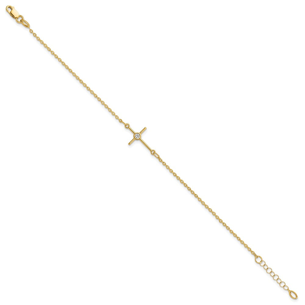 7 Zoll 14K Poliert Zirkonia Kreuz 1 Zoll Verlängerung. Armband