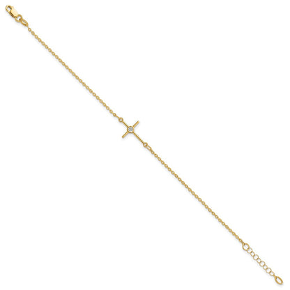 7 Zoll 14K Poliert Zirkonia Kreuz 1 Zoll Verlängerung. Armband