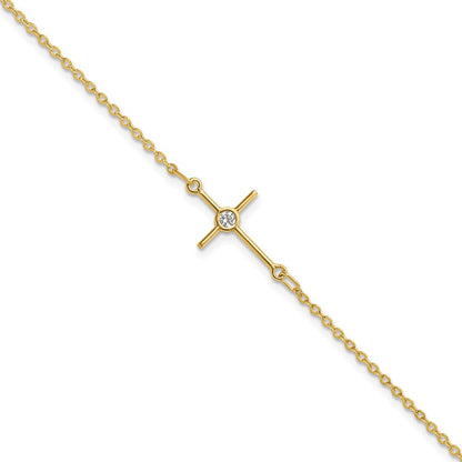 7 Zoll 14K Poliert Zirkonia Kreuz 1 Zoll Verlängerung. Armband