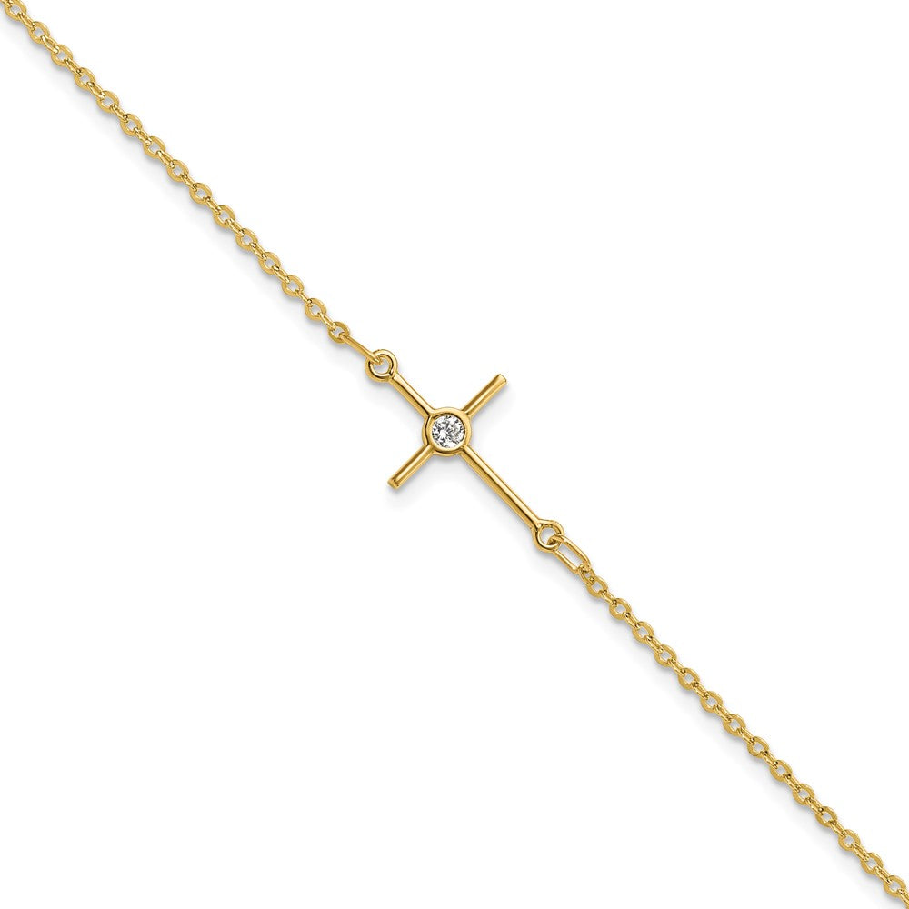 7 Zoll 14K Poliert Zirkonia Kreuz 1 Zoll Verlängerung. Armband